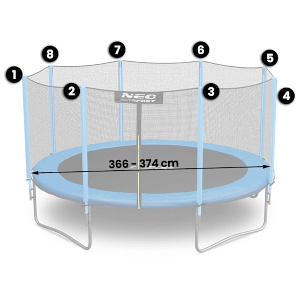 Sikkerhedsnet til udendørs trampolin 366-374 cm (12 fod)Dette holdbare sikkerhedsnet er designet til udendørs trampoliner og er kompatibelt med tr