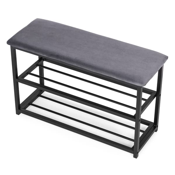 Skoskåpsbänk med sammetssits, 2 hyllplan, 80 cm