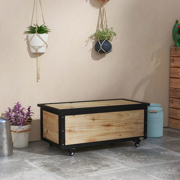 Garden Box Træ Opbevaringsboks 121L Opbevaringsboks Med Hjul, Vejrbestandig Opbevaringsboks Til Altan, Gårdhave, Naturlig