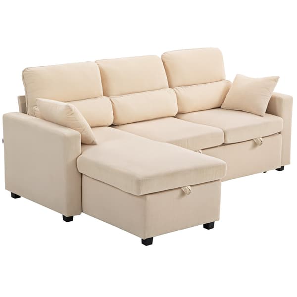 Ställbar L-formad bäddsoffa med förvaring, beige