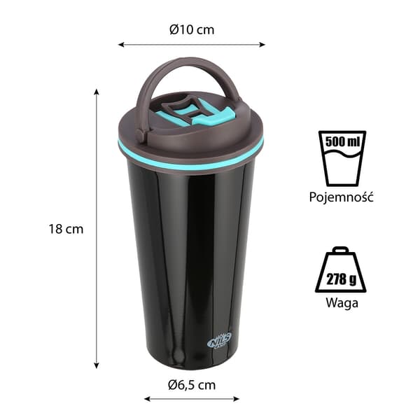 Sort termisk kop, 18 oz, isoleret rustfrit stål
