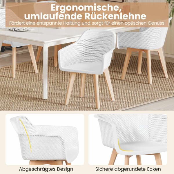 Matstolar Set om 2, Vit, Träben, Ergonomisk Rygg