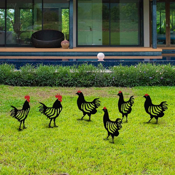 Koristeellinen puutarha metallitarvikesarja Chicken Family 6