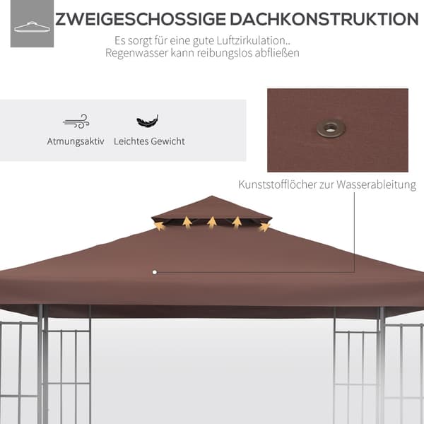 Erstatningstag 3X3M Lysthustag Til Metalpavillon, Polyester, Kaffe