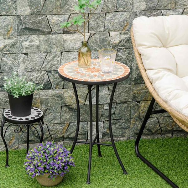Sidebord Havebord Blomsterskammel Ø35,5 Cm Rund Vejrbestandig Til Haveterrasser Altan Gul + Grå