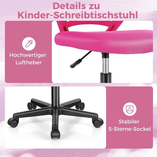Työtuoli lapsille käsivarreton lasten työtuoli 54 x 54 x 77-89 cm pinkki