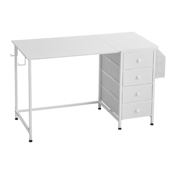 Datorbord, 120 cm, 4 tyglådor, vändbart, vit