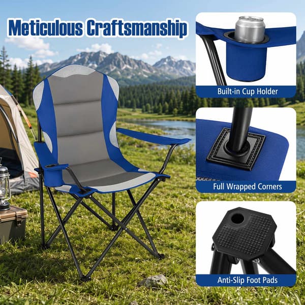 Hopfällbara campingstolar med mugghållare, 2-pack – Marinblå