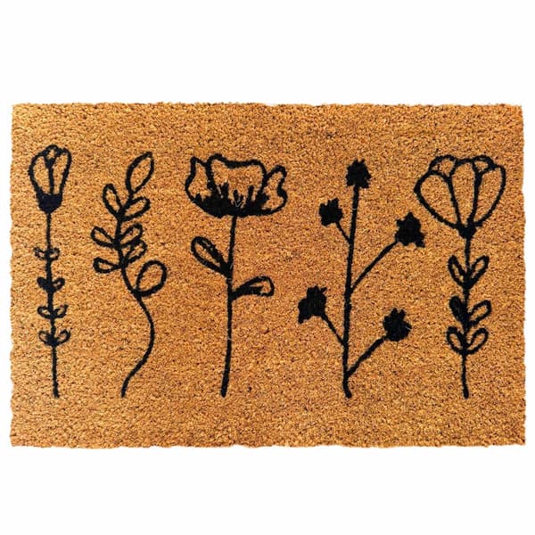 Dørmåtte i kokosfiber, botanisk design, 60x40 cm