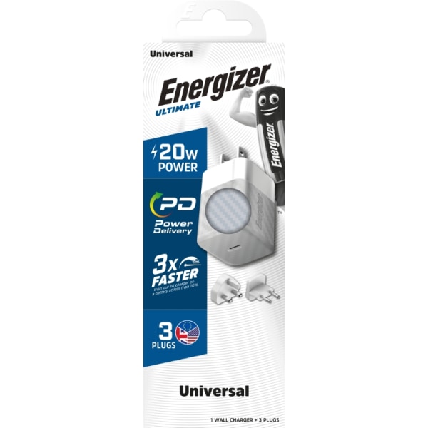 Energizer Ultimate - Multiplug EU / UK / US GaN 20W PD netoplade