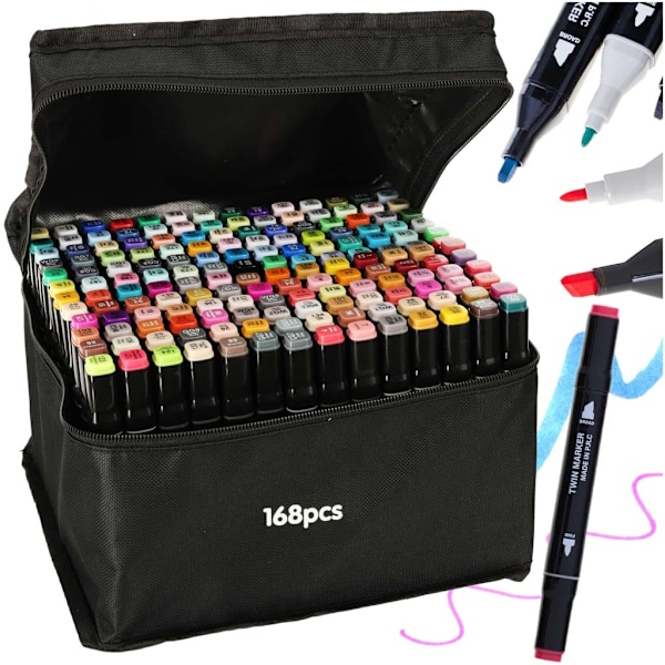 Dobbeltsidede sprittuscher i etui 168 stk