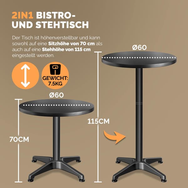 Justerbart hopfällbart barbordsset, svart, 60 cm, 2-pack