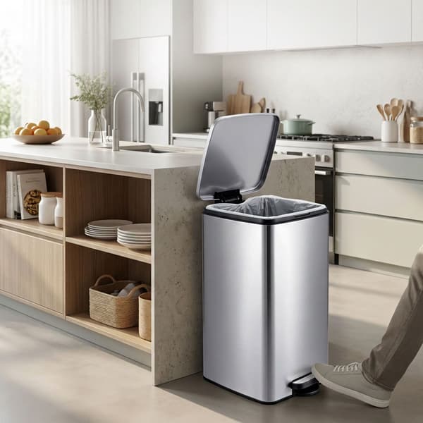 60L Pedalspand i rustfrit stål – Soft-Close, Sølv