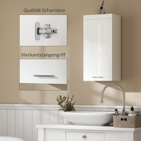 Vægskab med dør, Badeværelsesskab, Køkkenskab med 2 niveauer, Væghængt medicinskab Hvid 37,2 x 24,5 x 76,8 cm