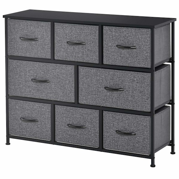 Kommode med 8 skuffer af stof, opbevaringsskab, kommode med greb, metalstel, moderne design skab til soveværelse, stue, mørkegrå Aosom