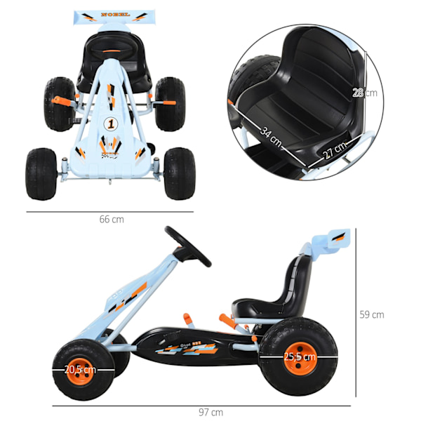 Pedal gokart pedalfordon från 3 år med justerbar sits, stål, ljusblå, 97x66x59cm