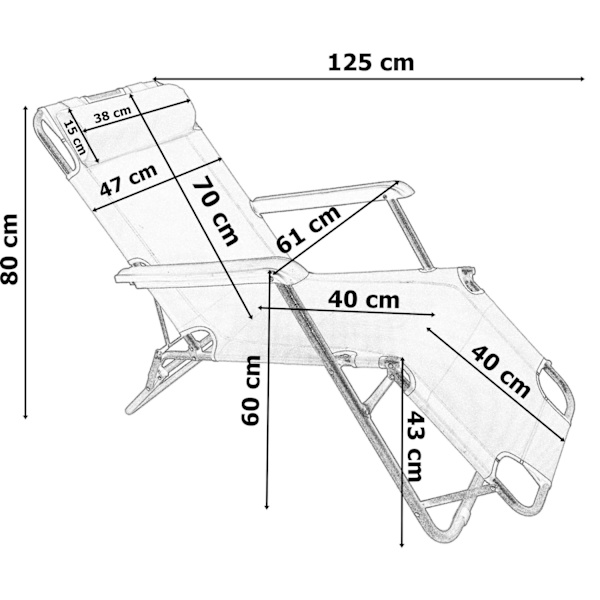 Lænestol til have, strand, camping – Grå