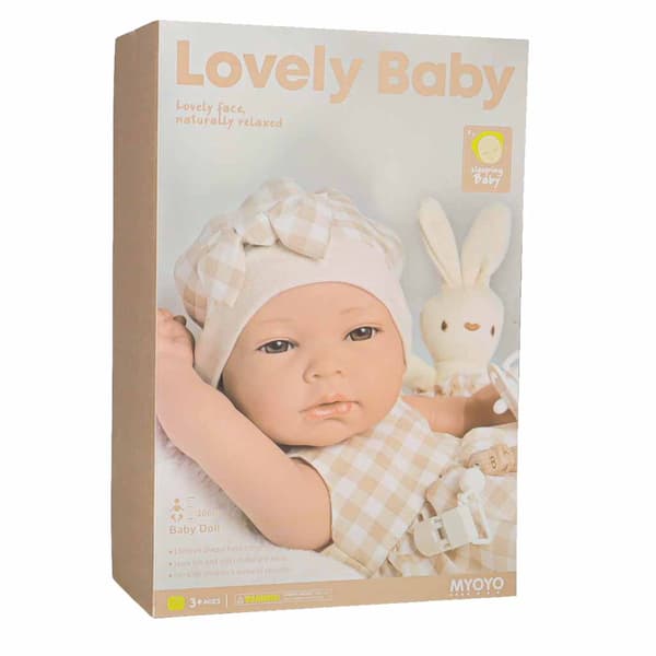 Vauvanukke kantovälineellä ja beigenvärisellä pupupehmolla