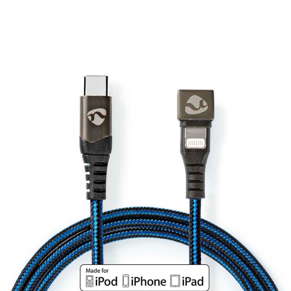 USB kaapeli | USB 2.0 | Apple Lightning 8-Pin | USB-C™ Uros | 60 W | 480 Mbps | Niklattu | 2.00 m | Pyöreä | Nailon / Punottu | Musta / Sininen | Laat