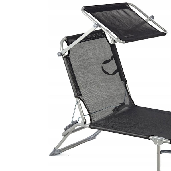 Liggestol, daybed, justerbar havelænestol med baldakin, sort
