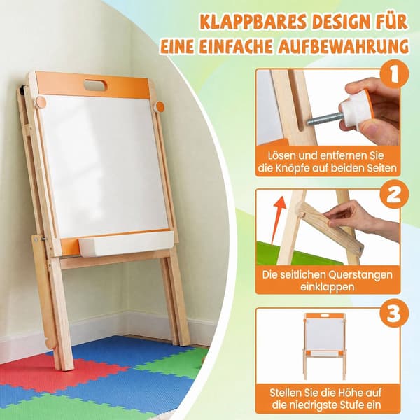 2-i-1 børnekunststaffeli med magnetisk whiteboard og tavle