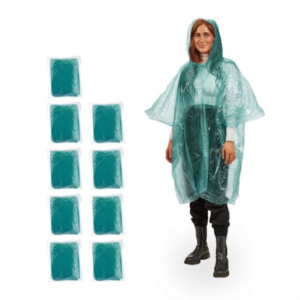 10 kappaleen kertakäyttöinen ponchosetti Green one size