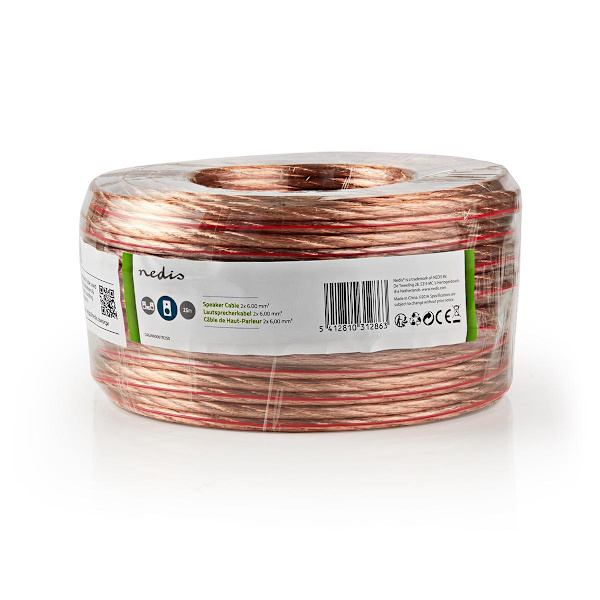 Kaiutinkaapeli | 2x 6.00 mm² | CCA | 25.0 m | Pyöreä | PVC | Läpikuultava | Kääre