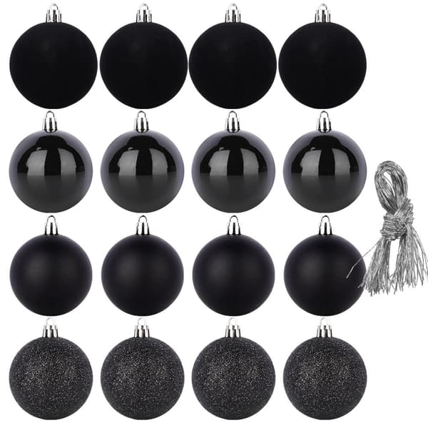 Svarta splittersäkra julgranskulor, 8 cm, set om 16