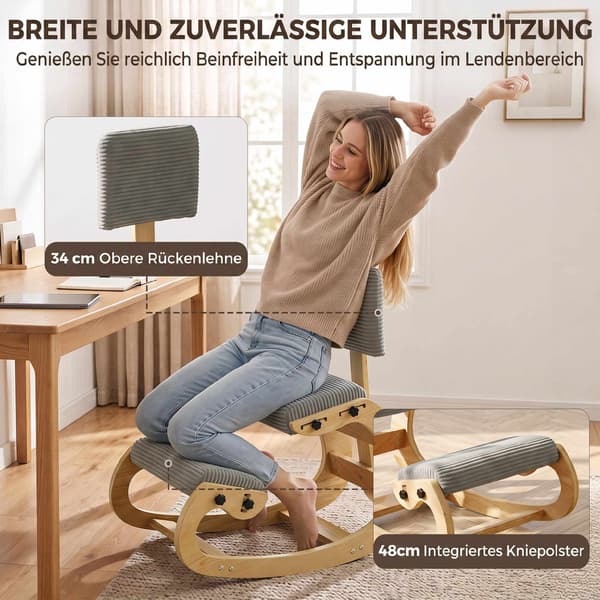 Ergonomisk knäböjstol med ryggstöd, mörkgrått manteltyg