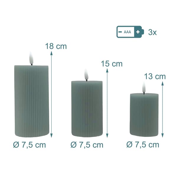 LED flammeløse vokslys, sæt med 3