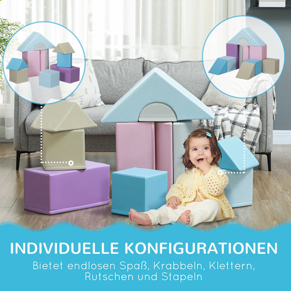 11 st. Mjuka byggstenar, byggklossar av skum, byggklossar för att springa runt, klättra, mjuka jättebyggstenar, byggklossar för 1-3 år gamla barn, kon