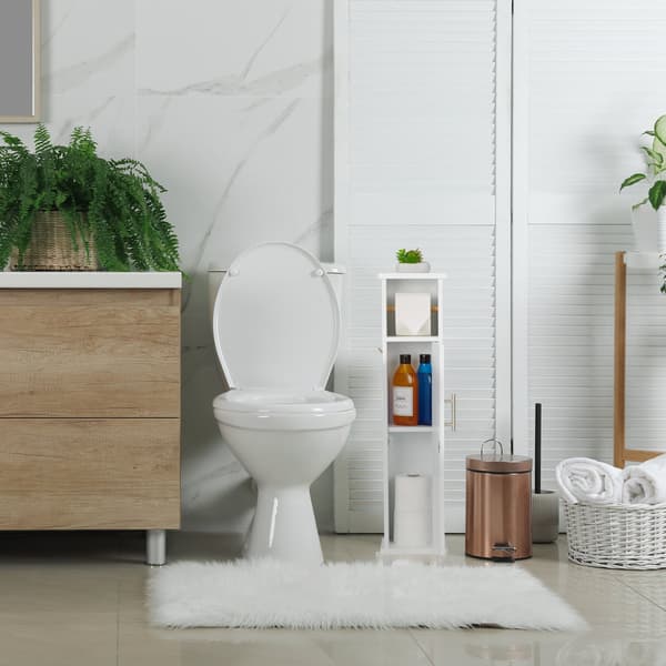 Kapea kylpyhuoneen kaappi wc-paperitelineellä