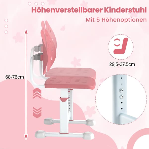Justerbar børnekontorstol med dobbelt ryglæn, lyserød
