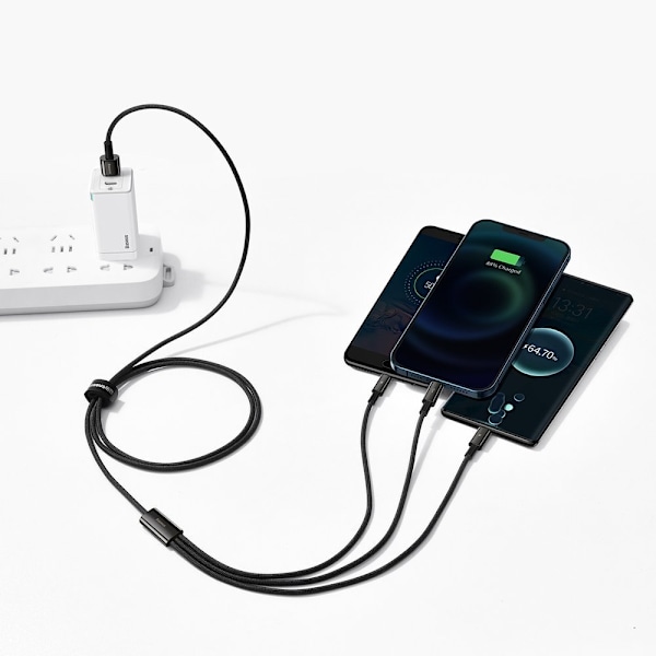 3i1 USB kabel USB-C Iphone Lightning microUSB 3,5 A 1,5 m sort
