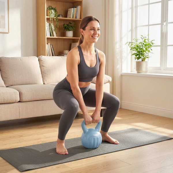 Kettlebell 10 kg, Sandfyldt, Skridsikkert greb, Blå