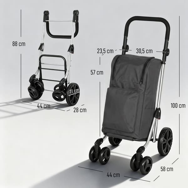 Hopfällbar shoppingvagn med kylväska, 46L, mörkgrå