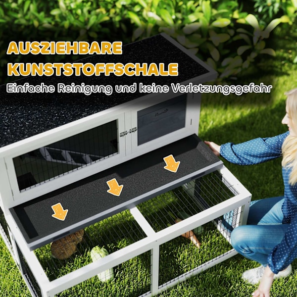Kaninhydda 2 plan med fällbart tak Kaninhydda av massivt trä Vintertätt dubbeldäckarhus med utomhusinhägnad 122x95x93,5 cm Kaninbur Utomhus liten djur