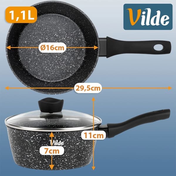 Granit Non-Stick Kastrull med Glaslock, 16 cm, 1,1 L