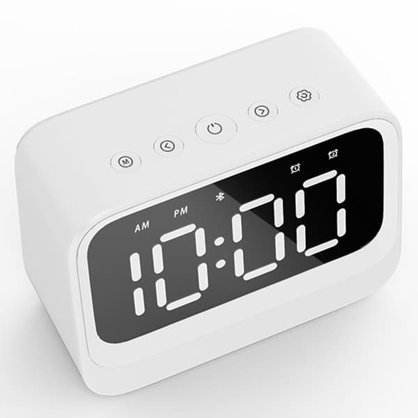 Bluetooth-väckarklocka med högtalare, dubbla alarm, vit