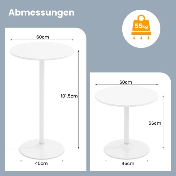 Justerbart bistrobordsset, 2 höjder, 60 cm diameter, vit