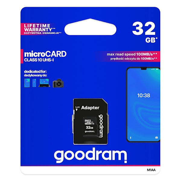 Microcard 32GB micro SD HC UHS-I luokan 10 muistikortti + SD-sovitin