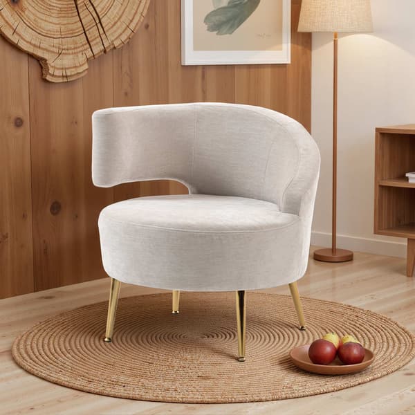 Chenille Lounge Fåtölj med Guldben, Krämvit
