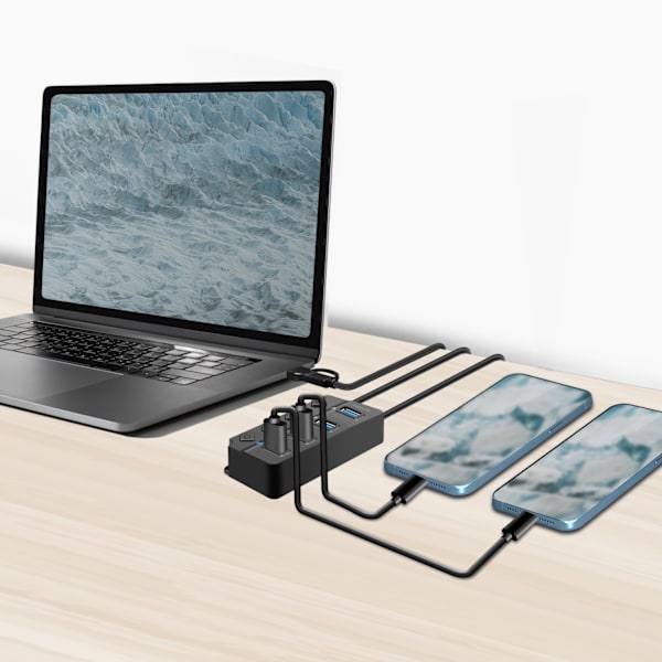 USB-hub 4-port med separate tænd/sluk-knapper USB-C/USB-A i USB 3.2 Gen1