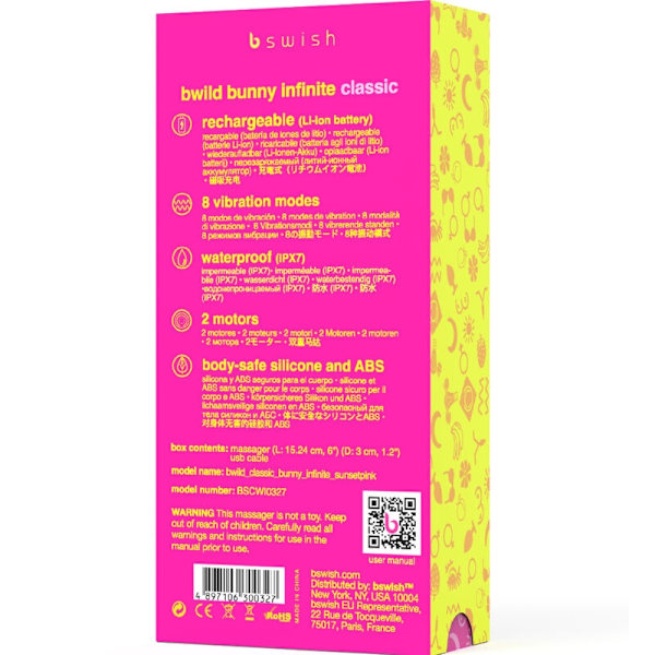 B Swish - Bwild Bunny Infinite Classic ladattava vibraattori vaaleanpunainen silikoni