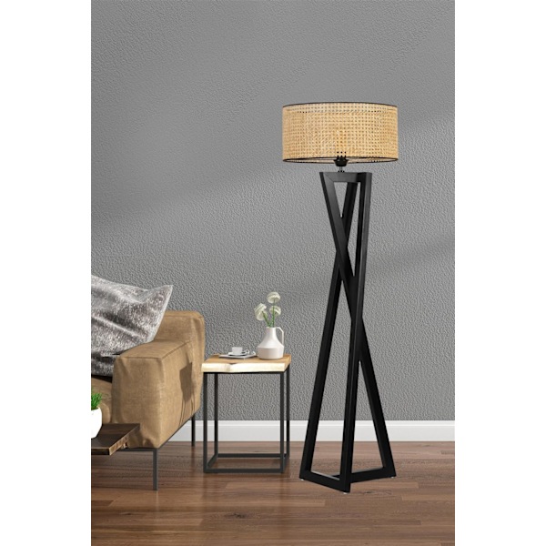 Gulvlampe Maçka Siyah Silindir Rattan Abajurlu Lambader