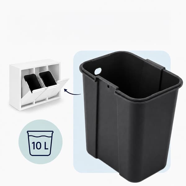 3-facks papperskorg, 30 liters total kapacitet, vit
