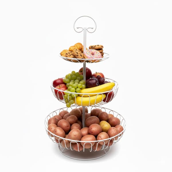 Fruktskålsställ i tråd med 3 våningar – Rund, luftcirkulerande design