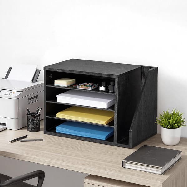 Litteraturorganisator, 4 rum, sidemappeholder, sort