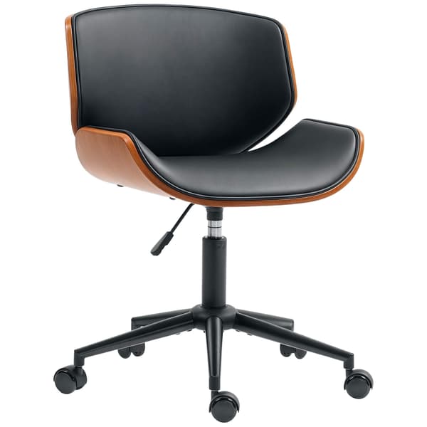 Mid-Century Modern kontorstol i kunstlæder, ergonomisk, sort