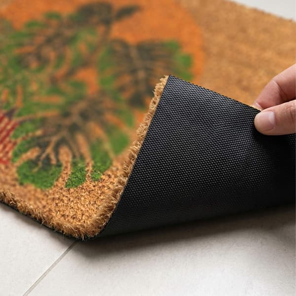 Dørmåtte i kokosfiber, botanisk design, 60x40 cm